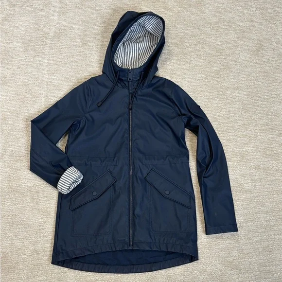 Hollister Hooded Coated Raincoat Womens Size XS Navy Cargo Pocket Anorak Shell - Picture 7 of 12